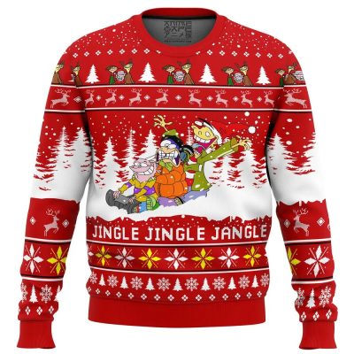 Jingle Jingle Jangle Ed Edd n Eddy Ugly Christmas Sweater FRONT mockup - Ed Edd N Eddy Merch